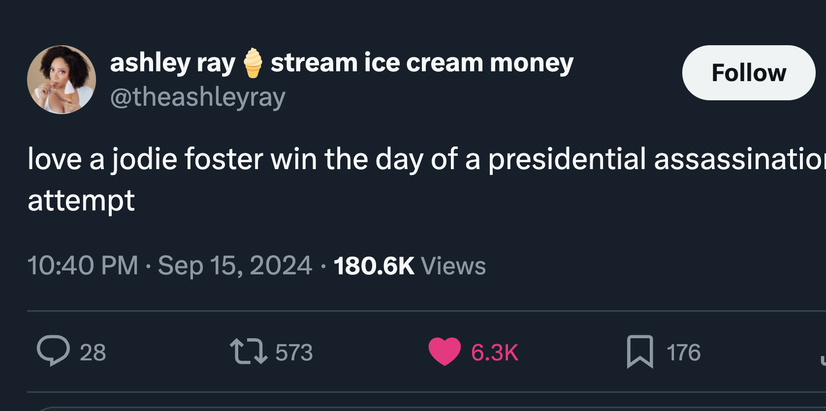 screenshot - ashley ray stream ice cream money love a jodie foster win the day of a presidential assassination attempt Views 28 17573 176